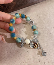 Vintage Silk Sterling Silver Jade Ceramics Beads Charm Bracelet