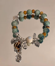 Vintage Silk Sterling Silver Jade Ceramics Beads Charm Bracelet