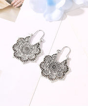Vintage Silk Sterling Silver Metal Hollow Out Hoop Earrings