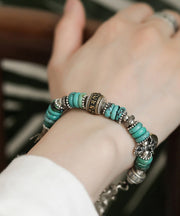 Vintage Silk Sterling Silver Turquoise Bucket Bead Charm Bracelet