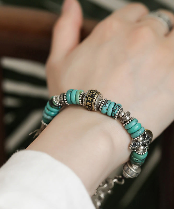Vintage Silk Sterling Silver Turquoise Bucket Bead Charm Bracelet