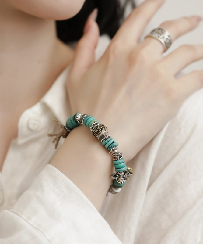 Vintage Silk Sterling Silver Turquoise Bucket Bead Charm Bracelet