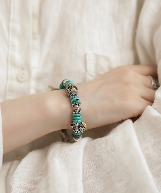 Vintage Silk Sterling Silver Turquoise Bucket Bead Charm Bracelet