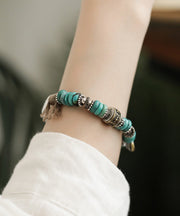 Vintage Silk Sterling Silver Turquoise Bucket Bead Charm Bracelet