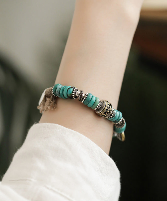 Vintage Silk Sterling Silver Turquoise Bucket Bead Charm Bracelet