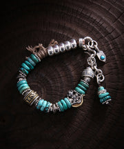 Vintage Silk Sterling Silver Turquoise Bucket Bead Charm Bracelet