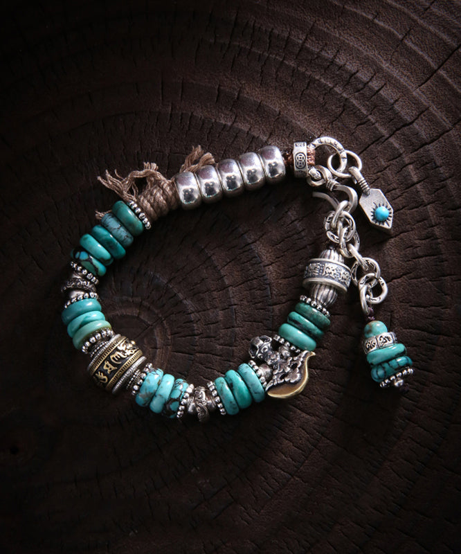Vintage Silk Sterling Silver Turquoise Bucket Bead Charm Bracelet