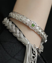 Vintage Silk Sterling Silver Weave Jade Lace Bangle