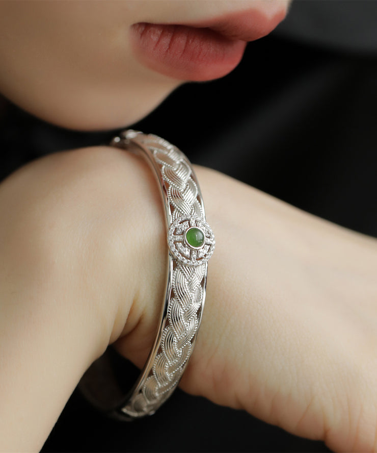 Vintage Silk Sterling Silver Weave Jade Lace Bangle