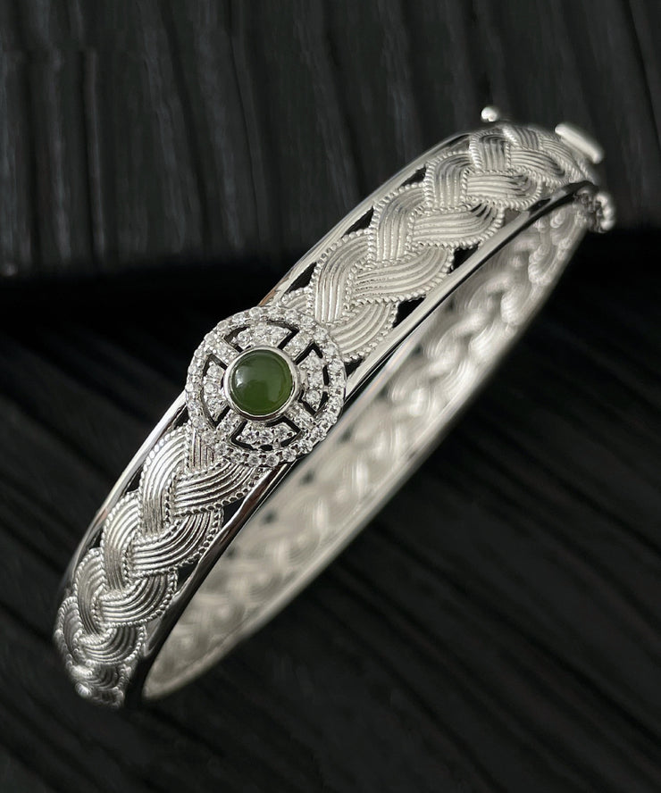 Vintage Silk Sterling Silver Weave Jade Lace Bangle