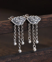 Vintage Silk Sterling Silver Xiangyun Tassel Drop Earrings