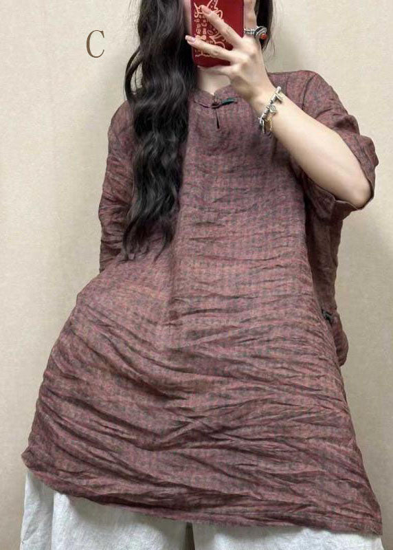 Vintage Stand Collar Oriental Button Cotton Mid Dress Summer