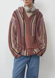 Vintage Striped Drawstring Thick Knit Sweater Fall