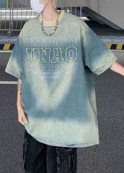 Vintage Tie Dye Letter Denim Men T Shirt Summer