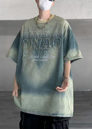 Vintage Tie Dye Letter Denim Men T Shirt Summer