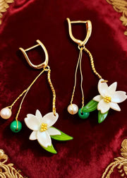 Vintage White Flower Tasseled Acrylic Drop Earrings
