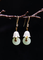 Vintage White Lily Of The Valley Fine Jade Drop Earrings