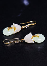 Vintage White Lily Of The Valley Fine Jade Drop Earrings