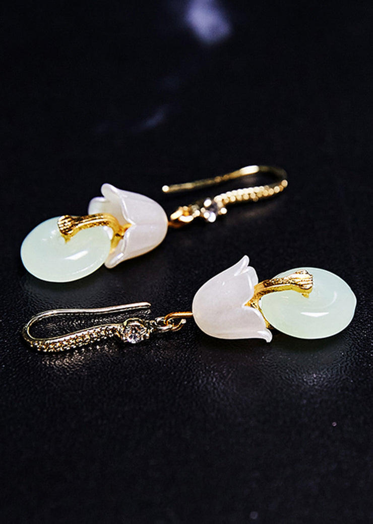 Vintage White Lily Of The Valley Fine Jade Drop Earrings