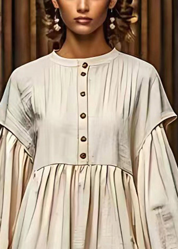 Vintage White Puff Sleeve Linen Long Dresses Summer