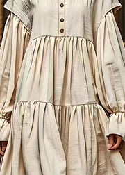 Vintage White Puff Sleeve Linen Long Dresses Summer