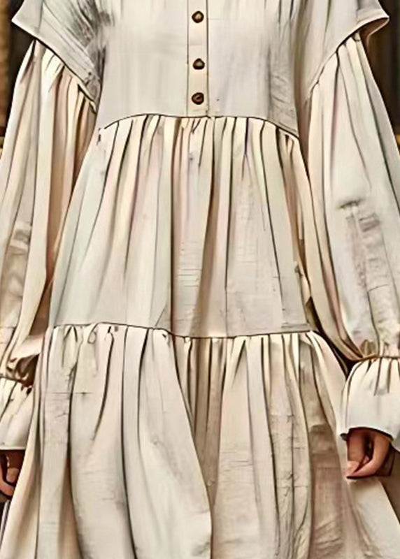 Vintage White Puff Sleeve Linen Long Dresses Summer