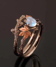 Vintage Women's Fashion Antique Gold Twig Maple Leaf Rings