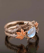 Vintage Women's Fashion Antique Gold Twig Maple Leaf Rings