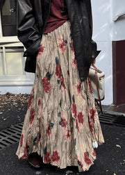 Vintage Wrinkled Print Pockets Cotton Skirt Summer