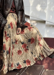 Vintage Wrinkled Print Pockets Cotton Skirt Summer