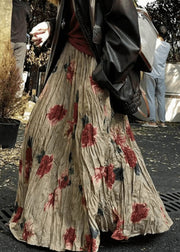 Vintage Wrinkled Print Pockets Cotton Skirt Summer