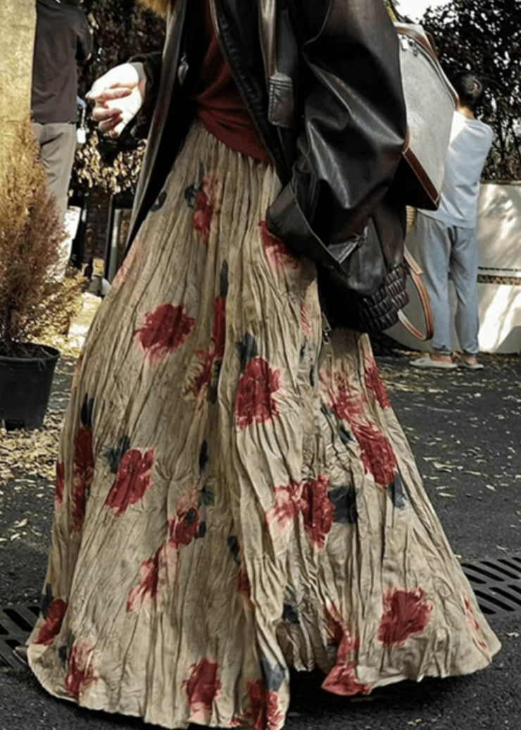 Vintage Wrinkled Print Pockets Cotton Skirt Summer