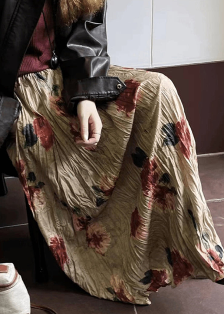 Vintage Wrinkled Print Pockets Cotton Skirt Summer