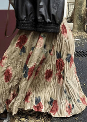 Vintage Wrinkled Print Pockets Cotton Skirt Summer