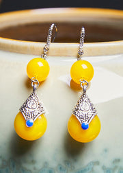 Vintage Yellow Beeswax Zircon Drop Earrings 2025 new style