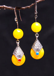 Vintage Yellow Beeswax Zircon Drop Earrings 2025 new style