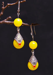 Vintage Yellow Beeswax Zircon Drop Earrings 2025 new style