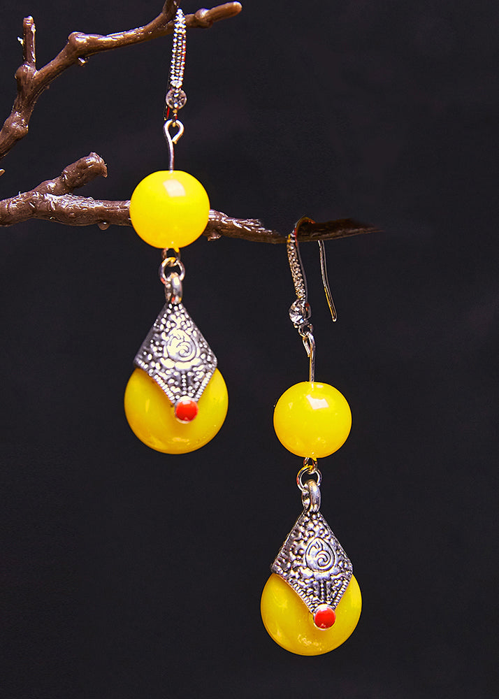 Vintage Yellow Beeswax Zircon Drop Earrings 2025 new style