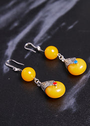 Vintage Yellow Beeswax Zircon Drop Earrings 2025 new style