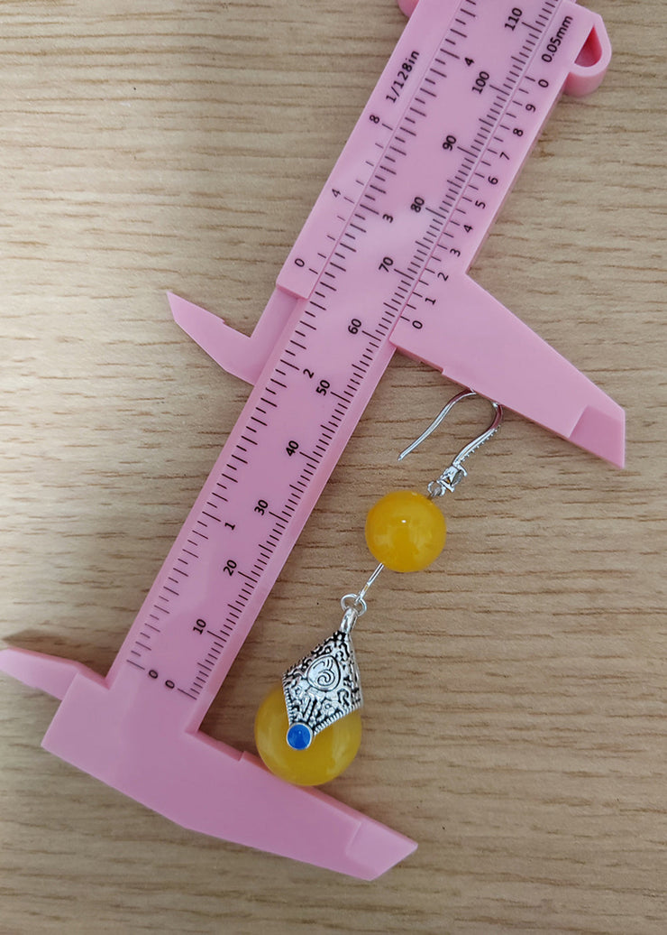 Vintage Yellow Beeswax Zircon Drop Earrings 2025 new style