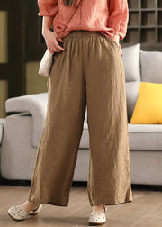 Vintage Yellow Embroidered Linen Wide Leg Pants Summer
