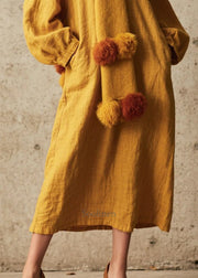 Vintage Yellow Oversized Cotton Ankle Dress Fall