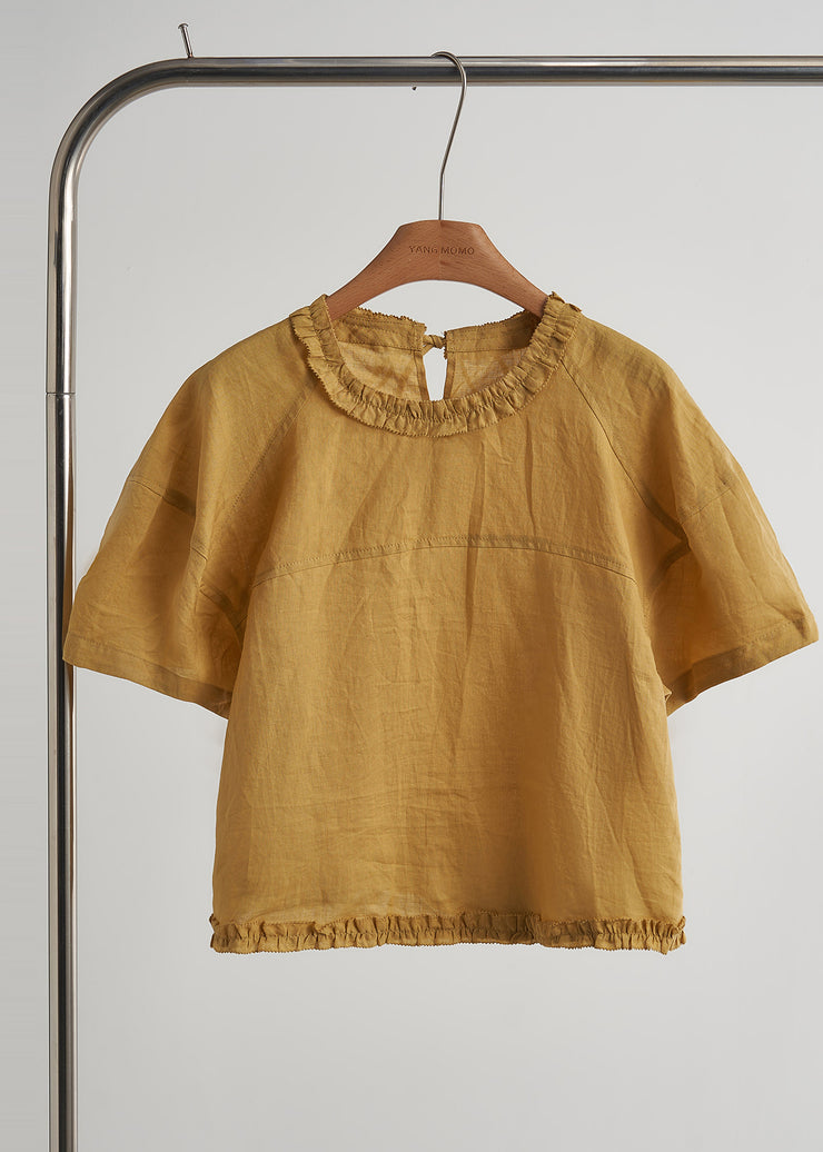 Vintage Yellow Ruffled Print ChiffonCotton Two Pieces Set Summer