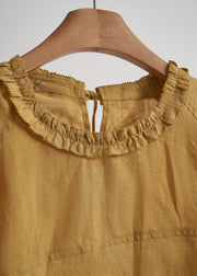 Vintage Yellow Ruffled Print ChiffonCotton Two Pieces Set Summer