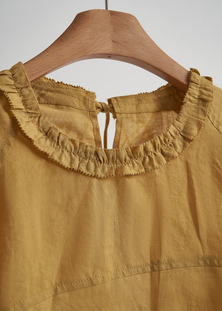 Vintage Yellow Ruffled Print ChiffonCotton Two Pieces Set Summer