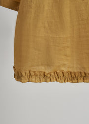 Vintage Yellow Ruffled Print ChiffonCotton Two Pieces Set Summer