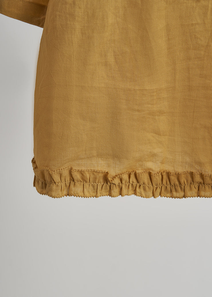 Vintage Yellow Ruffled Print ChiffonCotton Two Pieces Set Summer