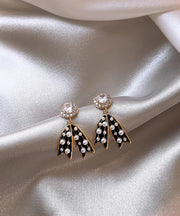 Vogue Black Copper Alloy Bow Pearl Drop Earrings