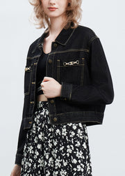 Vogue Black Peter Pan Collar Button Denim Coats Fall