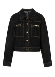 Vogue Black Peter Pan Collar Button Denim Coats Fall